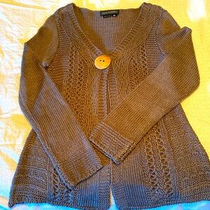 Flora Ashley cardigan sweater w/ Large button accent snap closure charcoal